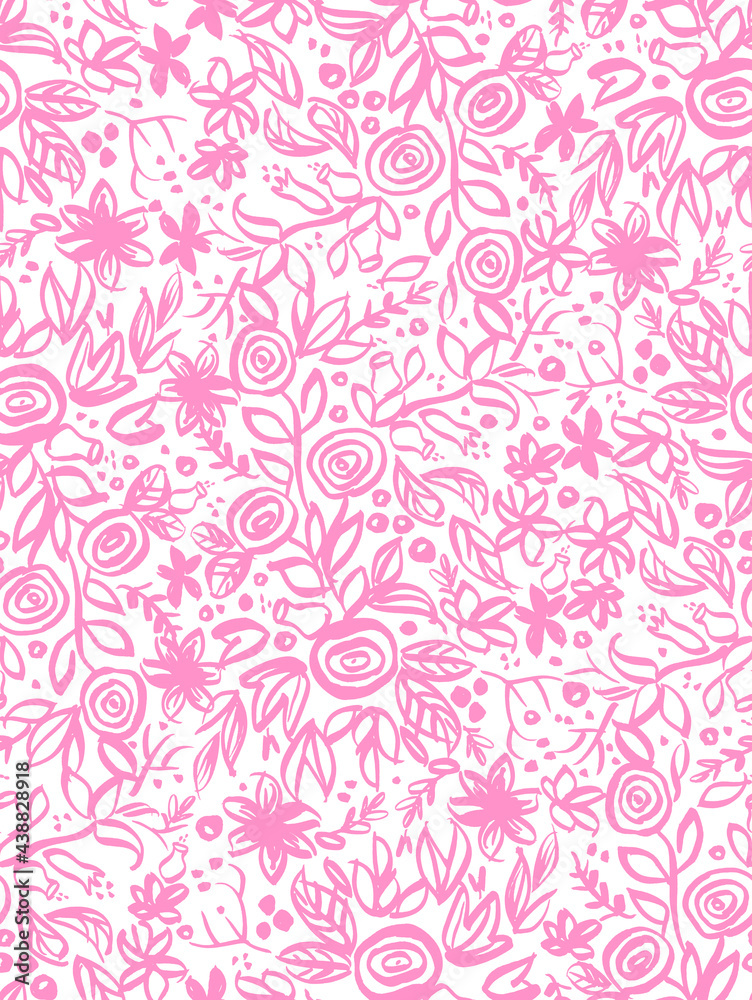 Seamless pattern with Floral motifs in pink and white