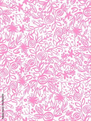 Seamless pattern with Floral motifs in pink and white