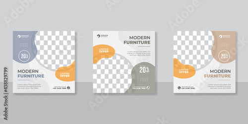 minimalist promotion square web banner for social media furniture sale