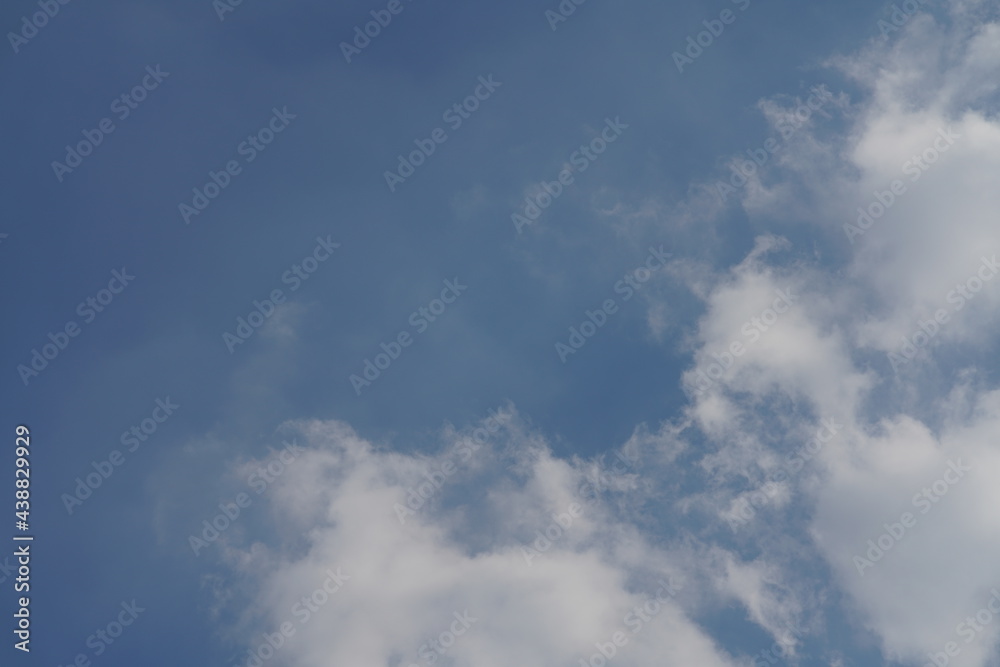 Blauer Himmel mit weißen, schönen, sommerlichen Wolken im Detail