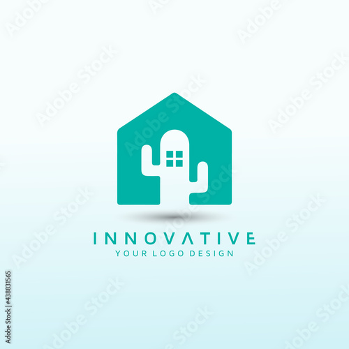 Home and house cactus tree vector logo
