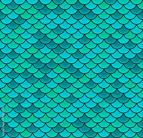 Fish Scales Blue Color Seamless Pattern. Vector