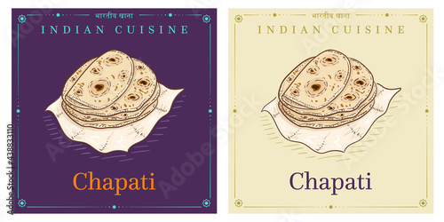 Indian flat bread chapati vintage illustration photo