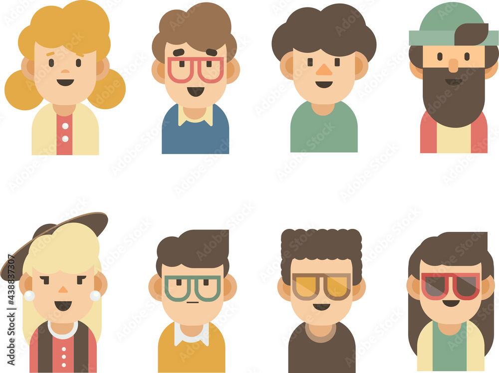 Flat design characters with unique styles for every taste and color. Vector characters. Flat design characters with unique styles for every taste and color. Vector characters.