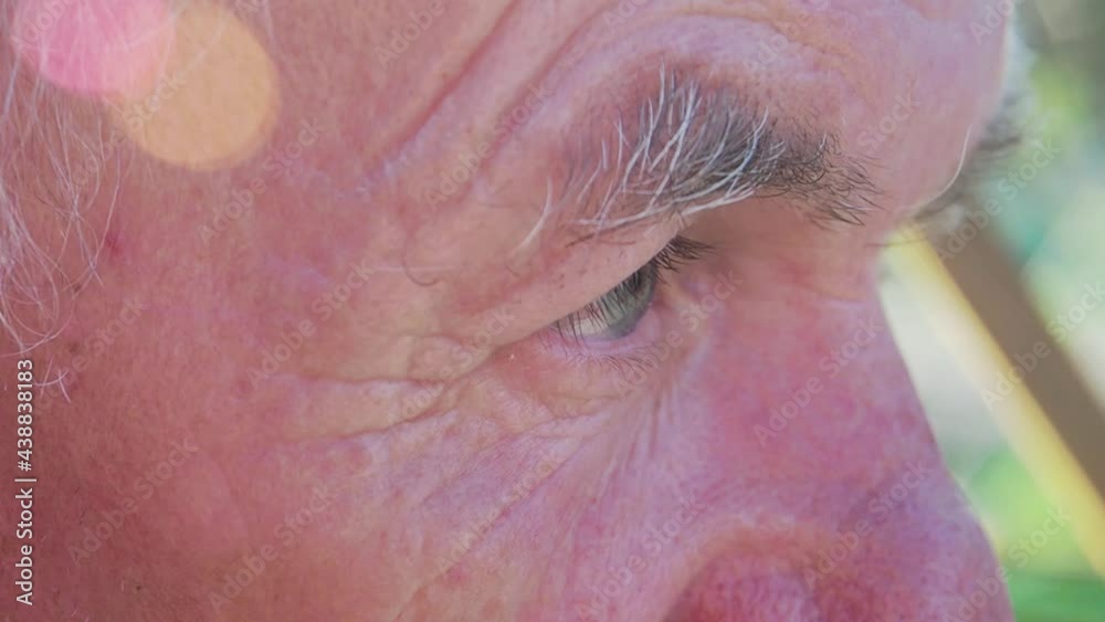 The face and eyes of an old man. Large wrinkles on the grandpa face. The face and eyes of an old man. Large wrinkles on the grandpa face.