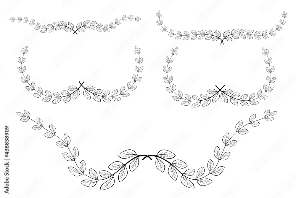 Obraz premium Set of Floral, Laurel Wreath Border, For Your Design Element, Isolated on White 