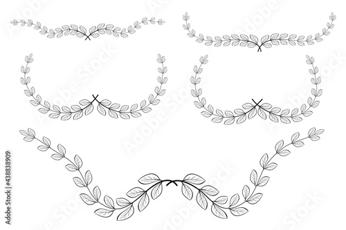 Set of Floral, Laurel Wreath Border, For Your Design Element, Isolated on White 