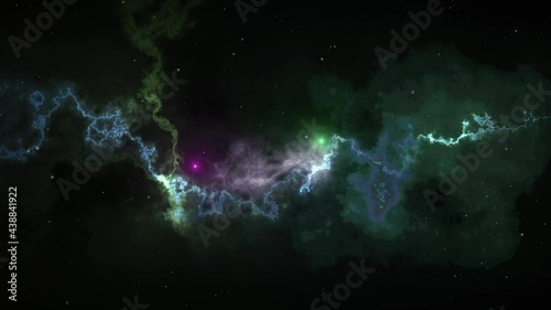 Flying through the starry space and galaxies in the Universe. Abstraction. 4k video is moving.
