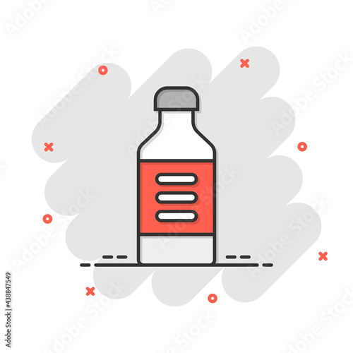 Bottle milk icon in comic style. Flask cartoon vector illustration on white isolated background. Drink container splash effect business concept.