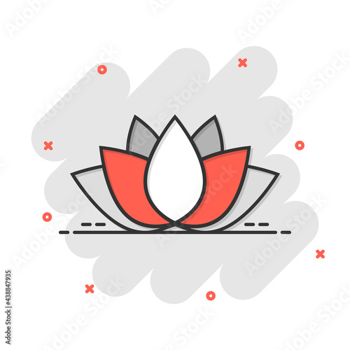 Lotus icon in comic style. Flower leaf cartoon vector illustration on white isolated background. Blossom plant splash effect business concept.