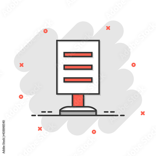 Billboard icon in comic style. Citylight display cartoon vector illustration on white isolated background. Banner placard splash effect business concept.