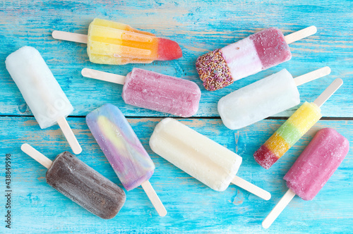 Assorted frozen ice popsicles