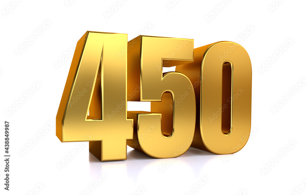 four hundred fifty, 3d illustration golden number 450 on white background and copy space on right hand side for text four hundred fifty, 3d illustration golden number 450 on white background and copy space on right hand side for text