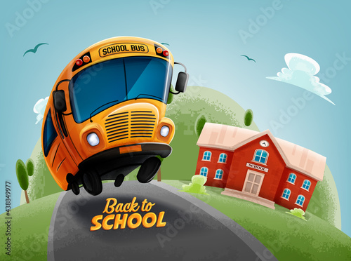 back to school graphic with bus traveling to school