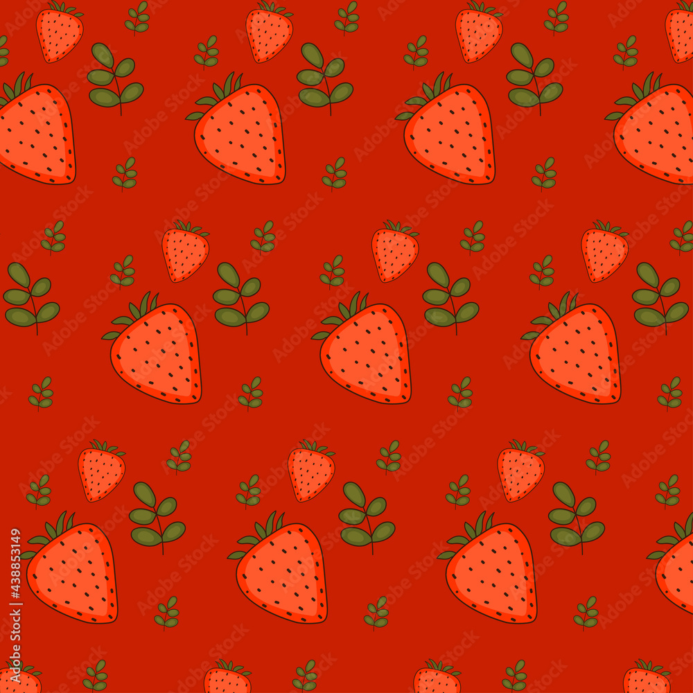 Seamless pattern with beautiful, juicy, red pattern with strawberries. Vector illustration