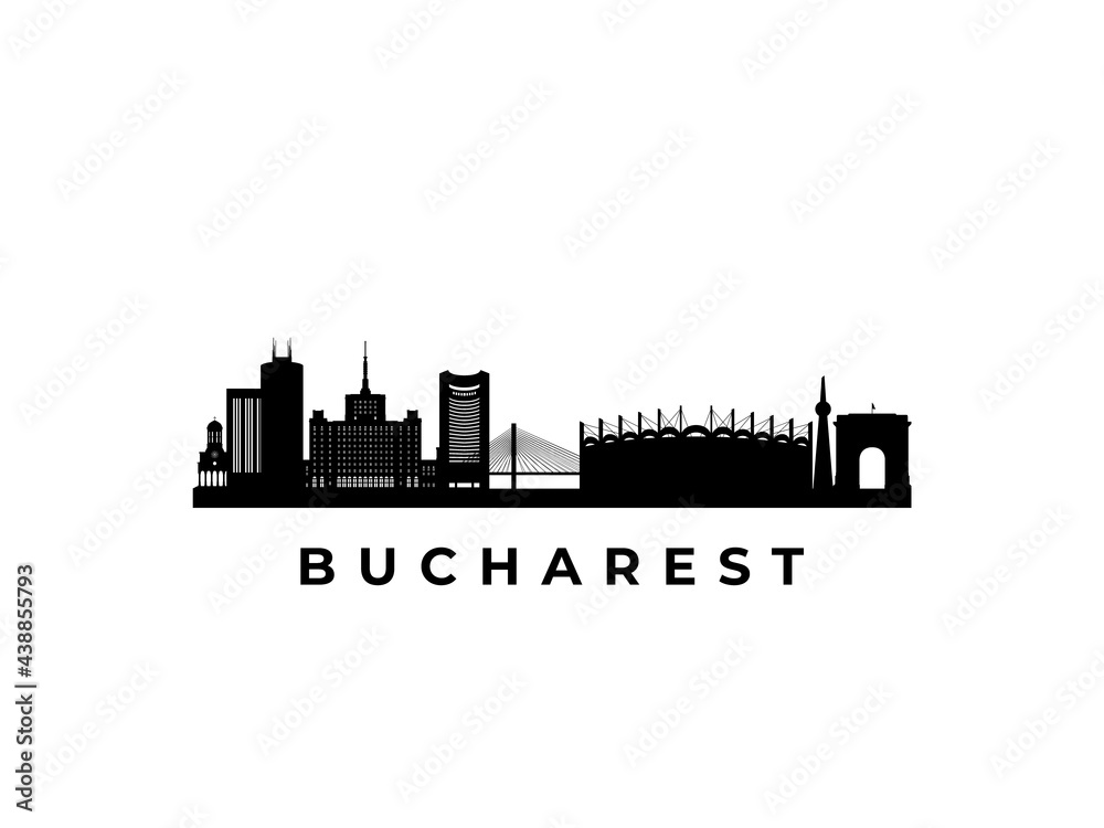 Vector Bucharest skyline. Travel Bucharest famous landmarks. Business and tourism concept for presentation, banner, web site.