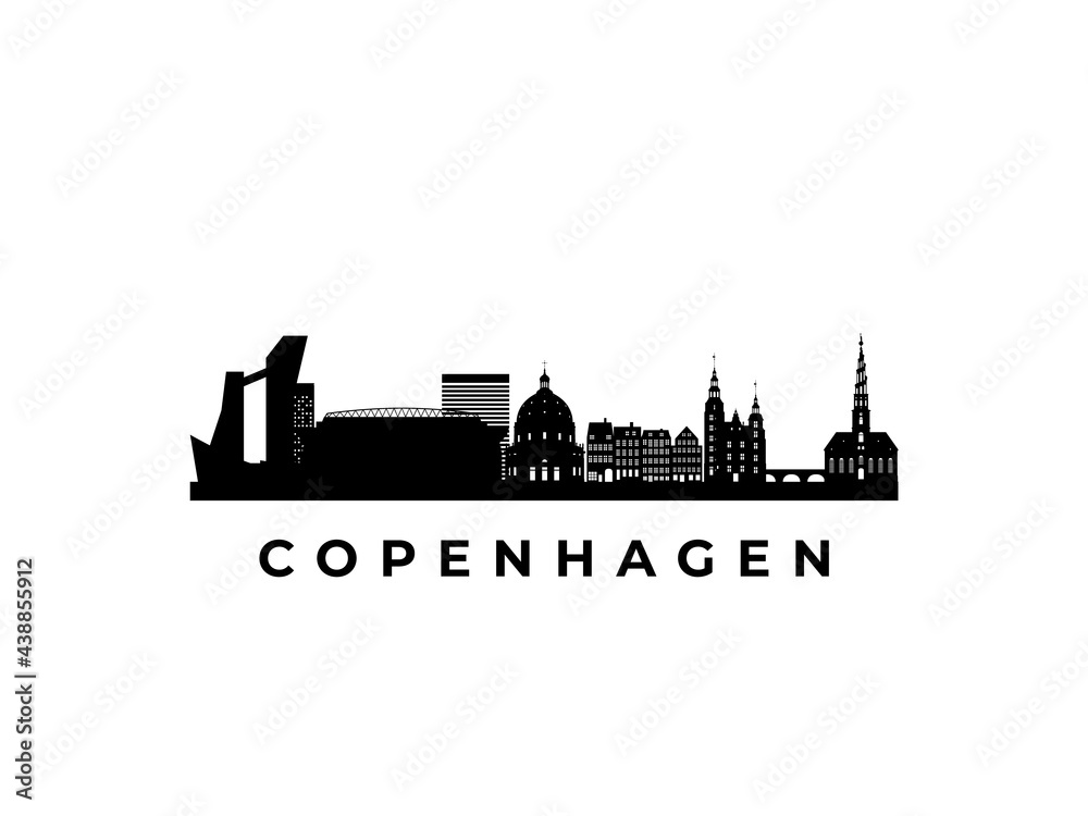 Vector Copenhagen skyline. Travel Copenhagen famous landmarks. Business and tourism concept for presentation, banner, web site.