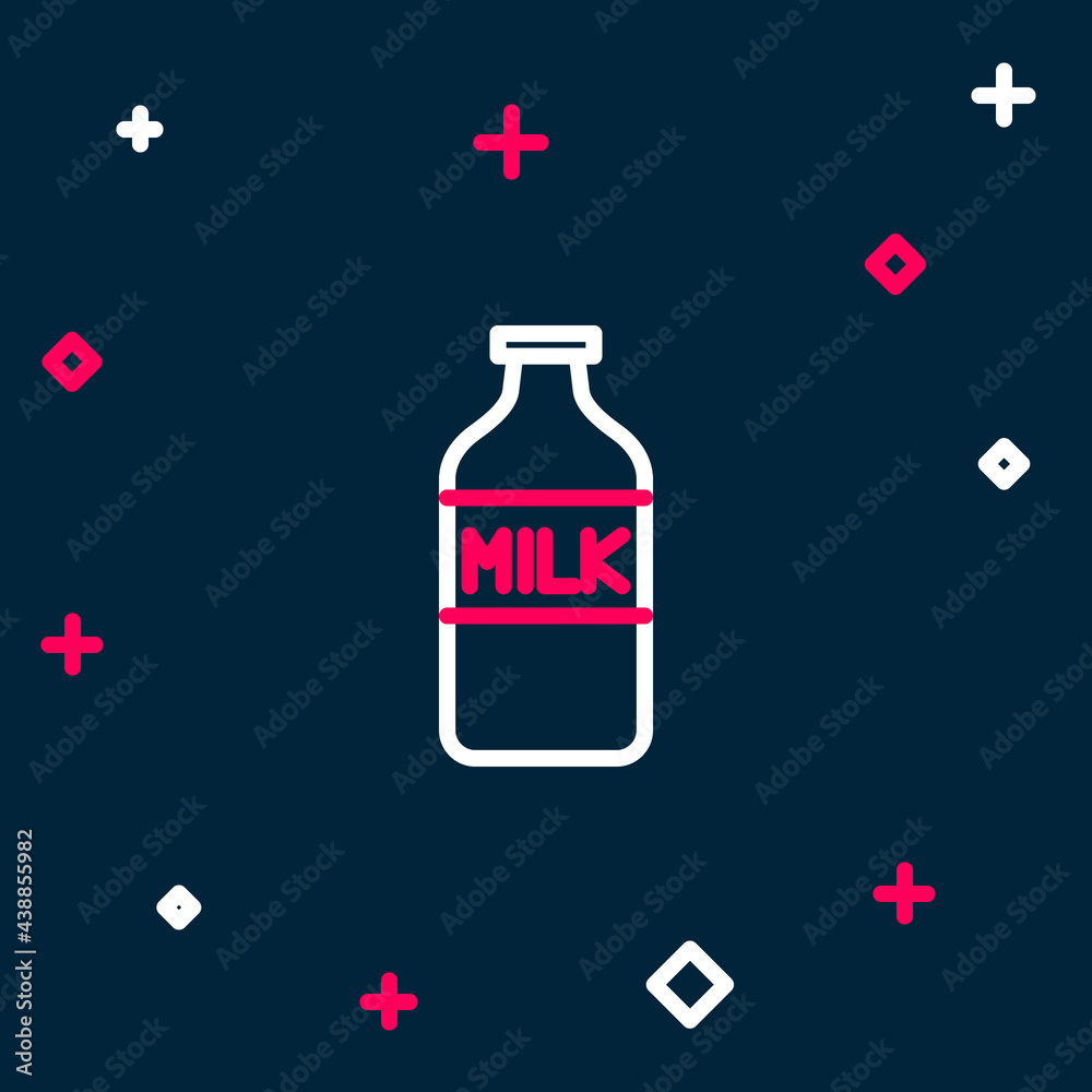 Line Closed glass bottle with milk icon isolated on blue background. Colorful outline concept. Vector Line Closed glass bottle with milk icon isolated on blue background. Colorful outline concept. Vector