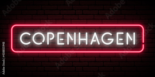 Copenhagen neon sign. Bright light signboard. Vector banner.