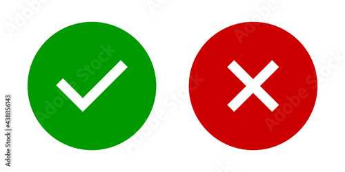Do and Don't. Tick and cross button. Flat yes and no vector icons. Positive and negative icon. Red and green. Vector isolated Eps 10