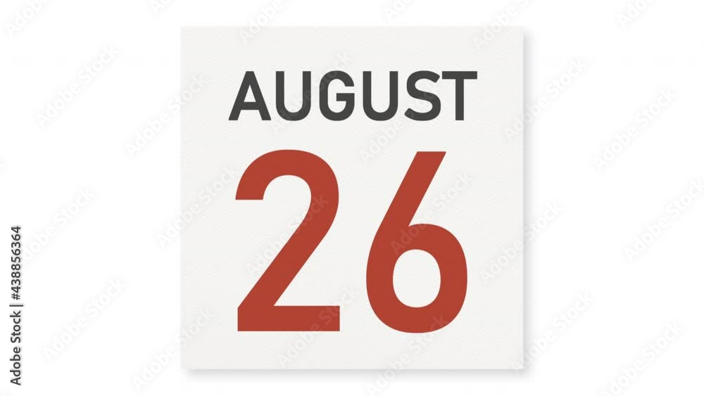 August 26 date behind crumpled paper page of a calendar, 3d animation August 26 date behind crumpled paper page of a calendar, 3d animation