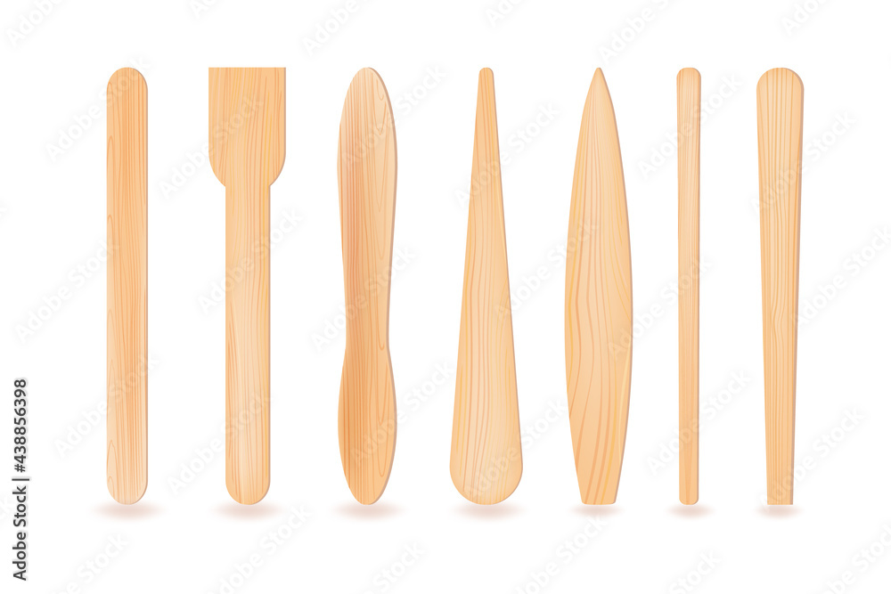 Realistic 3D wooden, or plastic sticks.For ice cream or frozen juice, covid test or medical throat examination. Realistic 3D wooden, or plastic sticks.For ice cream or frozen juice, covid test or medical throat examination.
