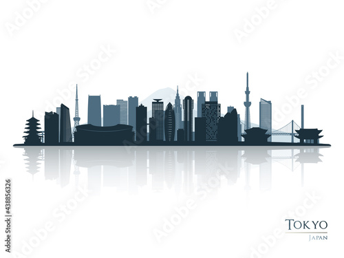 Tokyo skyline silhouette with reflection. Landscape Tokyo, Japan. Vector illustration.