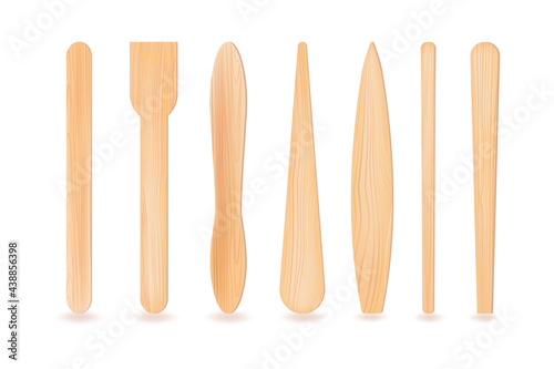 Realistic 3D wooden, or plastic sticks.For ice cream or frozen juice, covid test or medical throat examination.