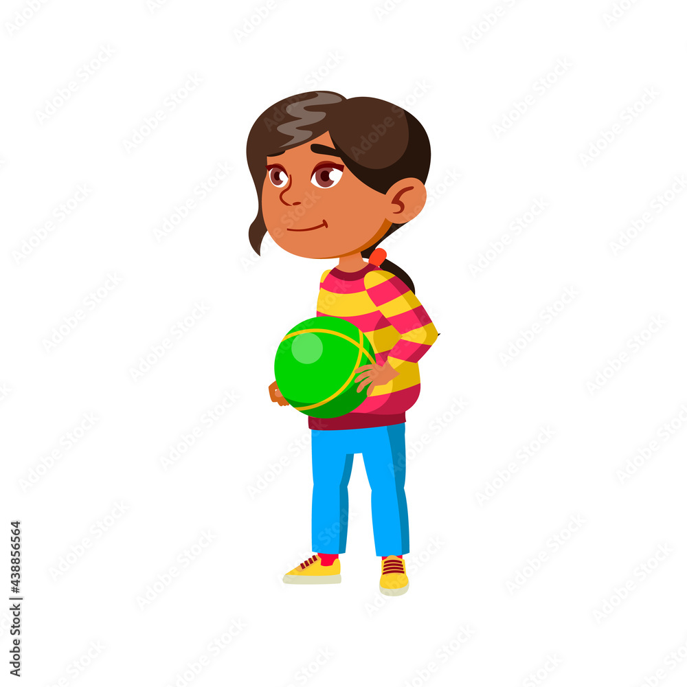 happy little girl playing with ball cartoon vector. happy little girl playing with ball character. isolated flat cartoon illustration