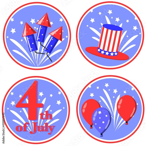 A set of icons. Happy Independence Day of the United States of America  July 4. Vector illustration