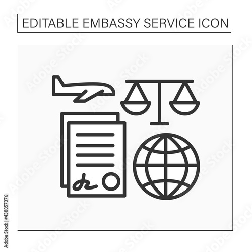 Notary services line icon. Sign agreement accepted by public notary. Law consultation. Legal services. Embassy service concept. Isolated vector illustration. Editable stroke