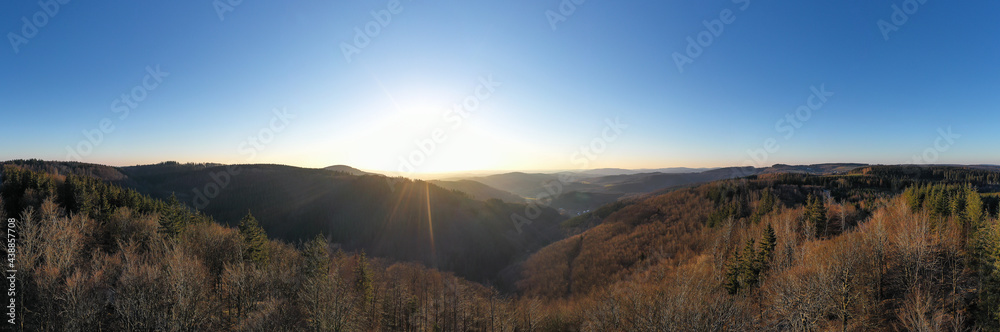 Fototapeta premium the rothaargebirge mountain range in germany in winter panorama
