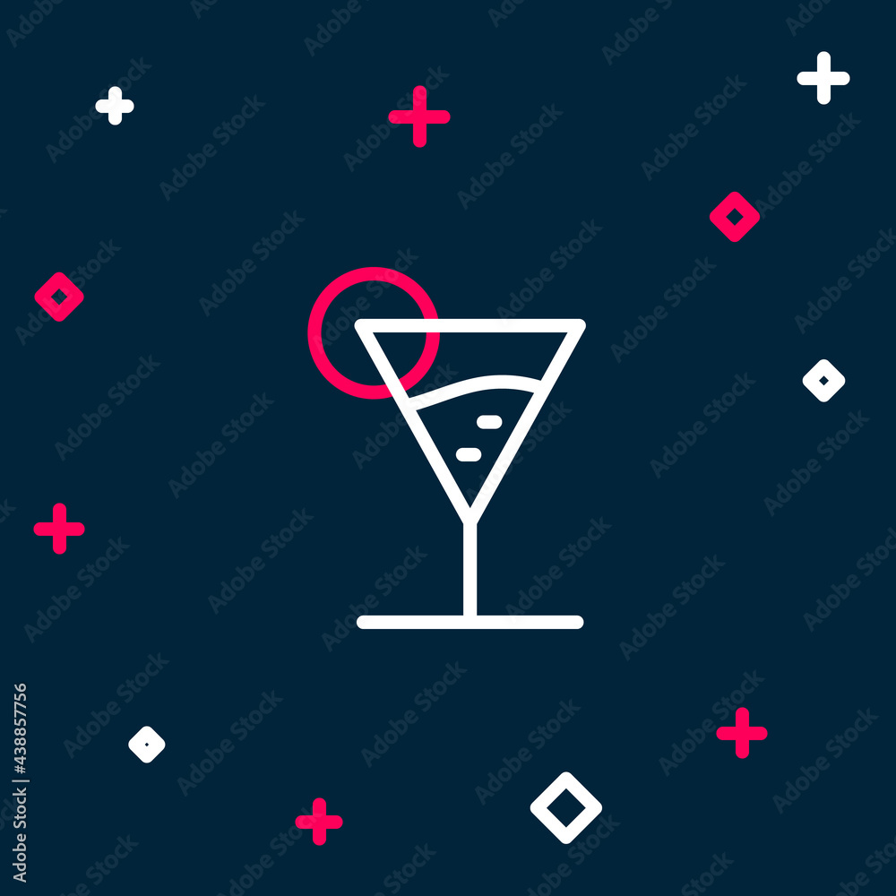 Line Martini glass icon isolated on blue background. Cocktail icon. Wine glass icon. Colorful outline concept. Vector