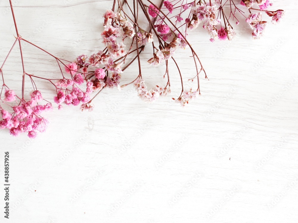 Dried flowers on rustic wooden planks background Dried flowers on rustic wooden planks background