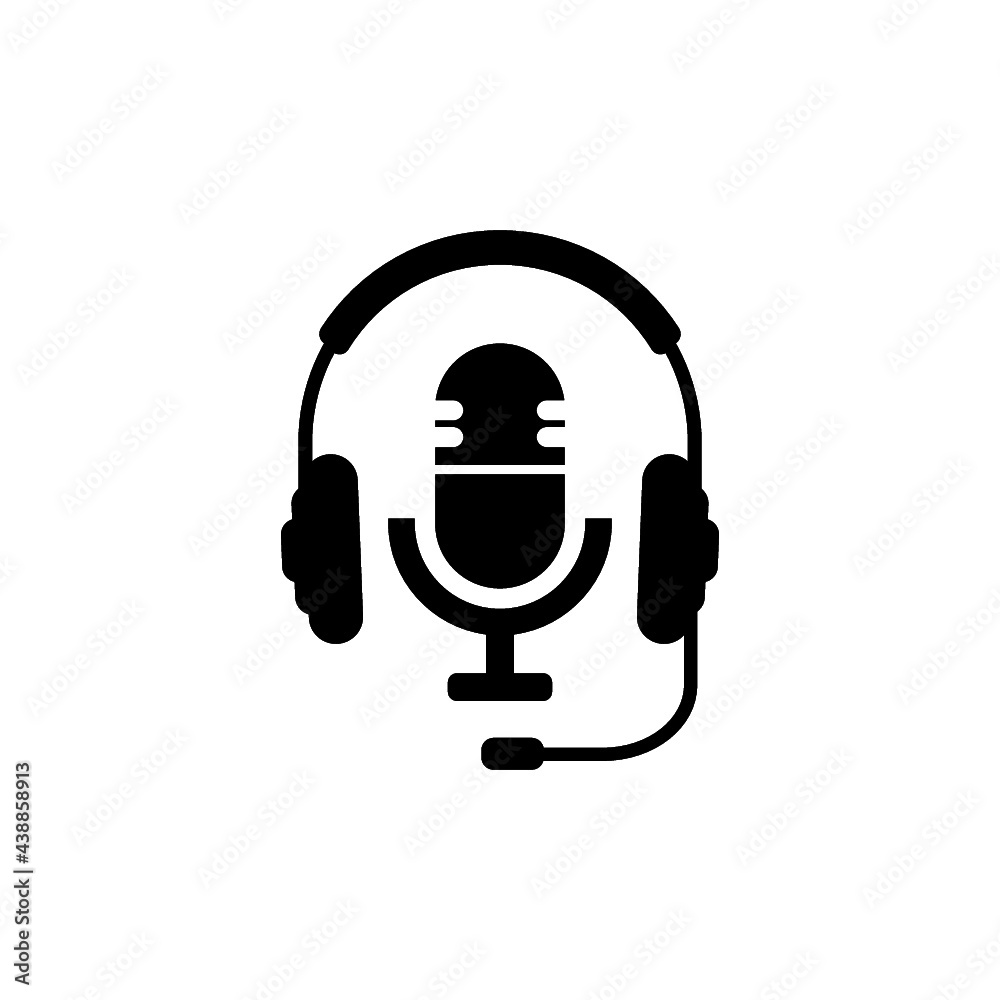 Headphone with microphone icon isolated on white background