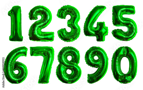 inflatable green numbers made of foil on a white isolated background