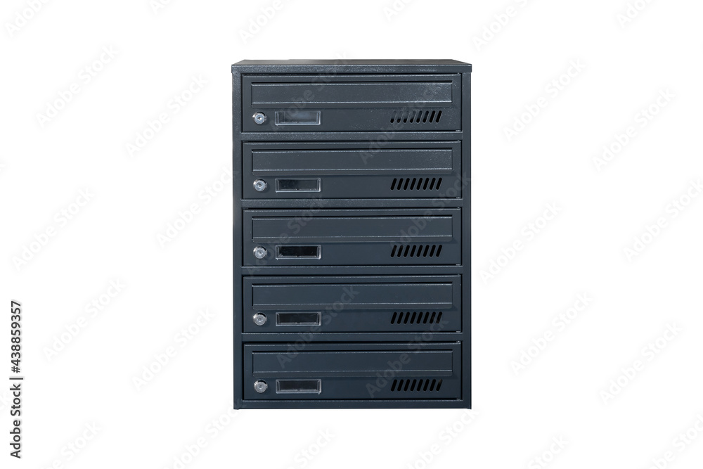 Mailboxes in the condo. metal mailbox with lockable center in condo. Mailbox on the white background isolated Mailboxes in the condo. metal mailbox with lockable center in condo. Mailbox on the white background isolated