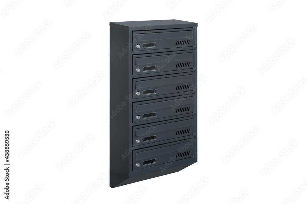 Mailboxes in the condo. metal mailbox with lockable center in condo. Mailbox on the white background isolated Mailboxes in the condo. metal mailbox with lockable center in condo. Mailbox on the white background isolated