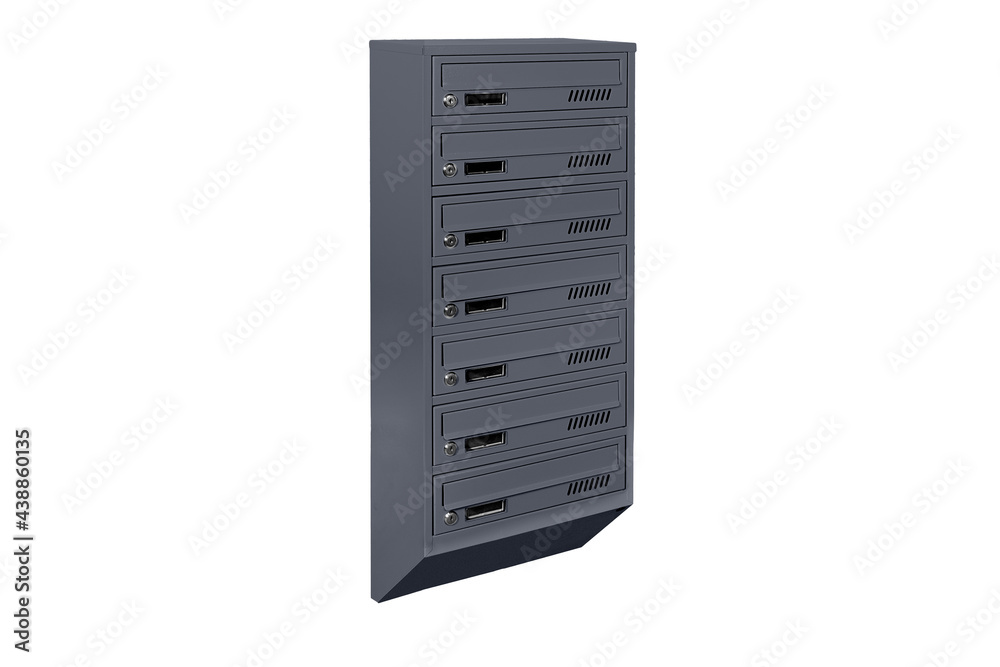 Mailboxes in the condo. metal mailbox with lockable center in condo. Mailbox on the white background isolated Mailboxes in the condo. metal mailbox with lockable center in condo. Mailbox on the white background isolated