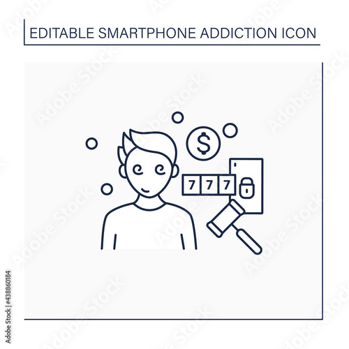 Online compulsions line icon. Gampling games addiction. Betting, casino. Three in a row. Smartphone addiction concept. Isolated vector illustration. Editable stroke
