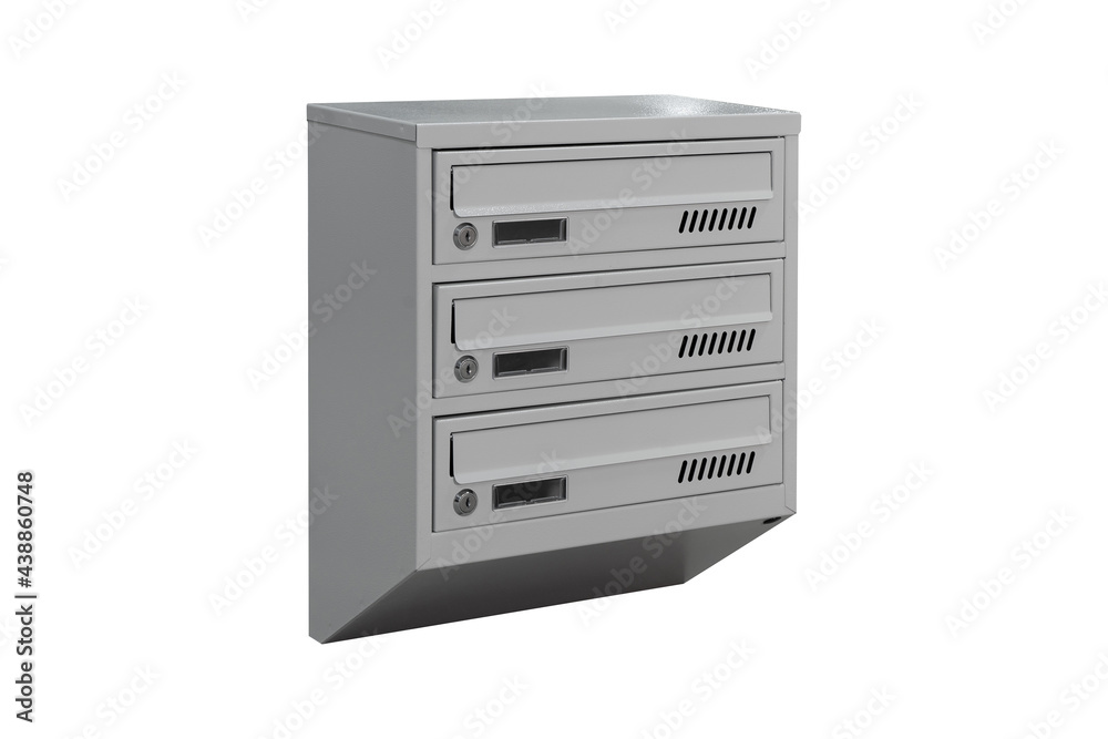 Mailboxes in the condo. metal mailbox with lockable center in condo. Mailbox on the white background isolated Mailboxes in the condo. metal mailbox with lockable center in condo. Mailbox on the white background isolated