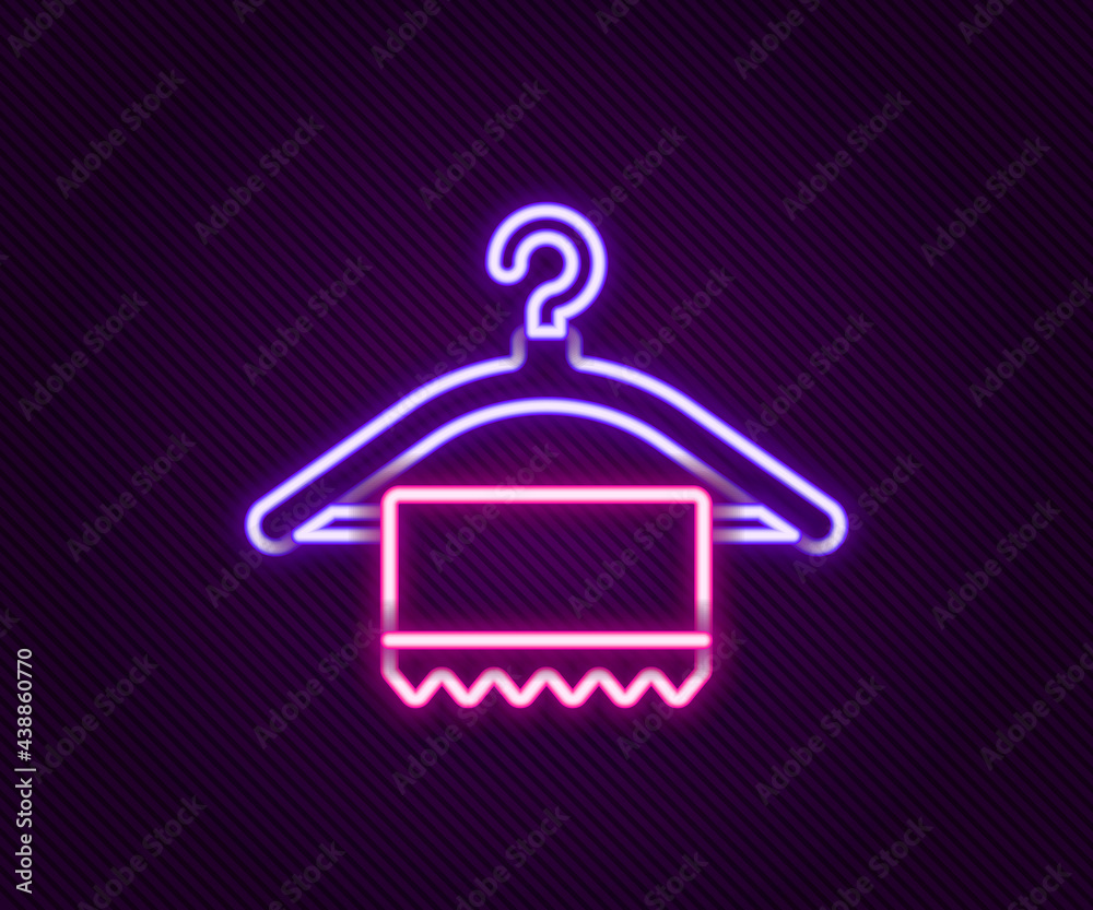Glowing neon line Hanger wardrobe icon isolated on black background. Clean towel sign. Cloakroom icon. Clothes service symbol. Laundry hanger. Colorful outline concept. Vector Glowing neon line Hanger wardrobe icon isolated on black background. Clean towel sign. Cloakroom icon. Clothes service symbol. Laundry hanger. Colorful outline concept. Vector