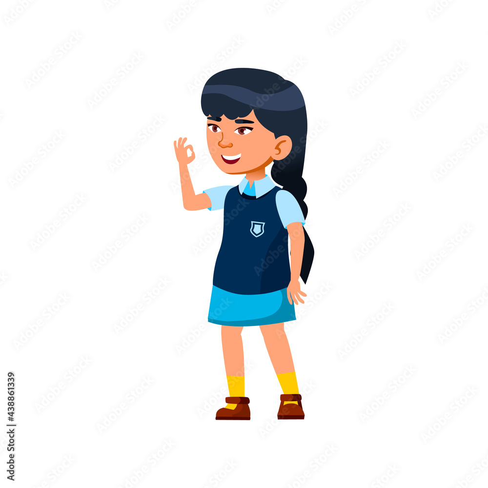 cute asian girl gesturing ok at friend on playground cartoon vector. cute asian girl gesturing ok at friend on playground character. isolated flat cartoon illustration cute asian girl gesturing ok at friend on playground cartoon vector. cute asian girl gesturing ok at friend on playground character. isolated flat cartoon illustration