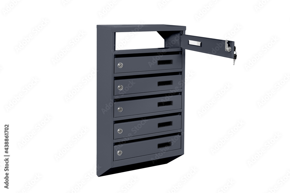 Mailboxes in the condo. metal mailbox with lockable center in condo. Mailbox on the white background isolated Mailboxes in the condo. metal mailbox with lockable center in condo. Mailbox on the white background isolated