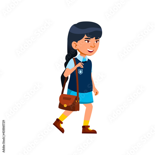 pretty girl pupil going from school to home cartoon vector. pretty girl pupil going from school to home character. isolated flat cartoon illustration