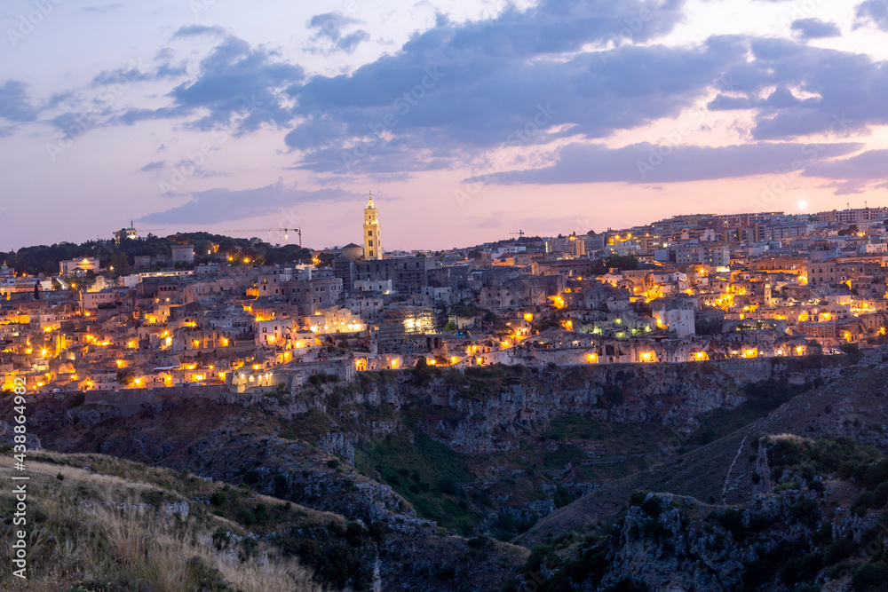 Matera at night The city of stones. A landscape in Basilicata