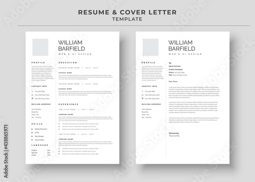 Resume and Cover Letter, Minimalist resume cv template, Cv professional jobs resumes photo
