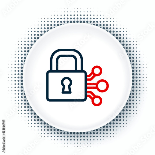 Line Lock with bitcoin icon isolated on white background. Cryptocurrency mining, blockchain technology, security, protect, digital money. Colorful outline concept. Vector