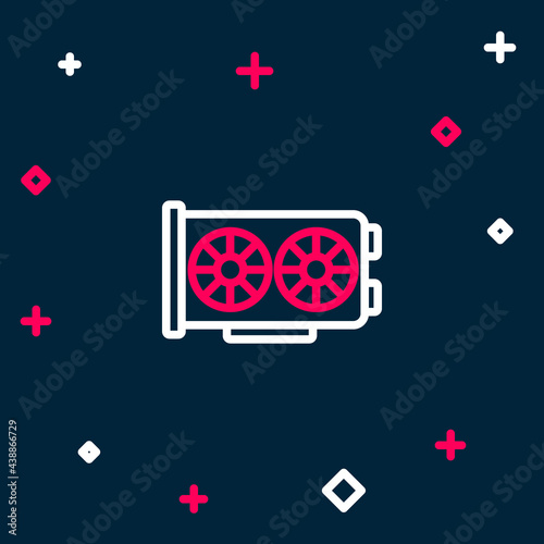 Line Video graphic card icon isolated on blue background. Colorful outline concept. Vector