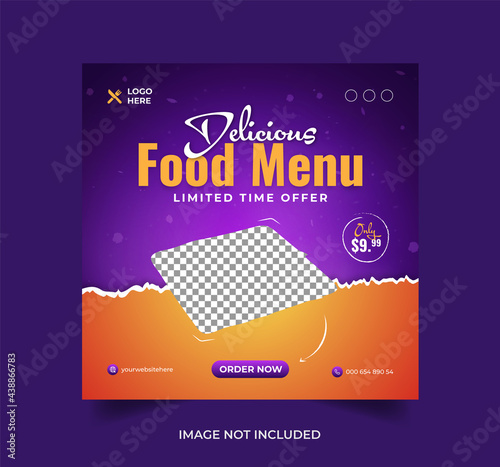 Super delicious food menu promotion facebook cover or social media web banner Premium Vector